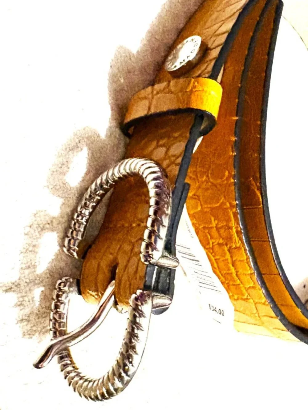 Steve Madden Mustard Yellow Embossed Faux Leather Belt Mixed Hardware Size M 40
